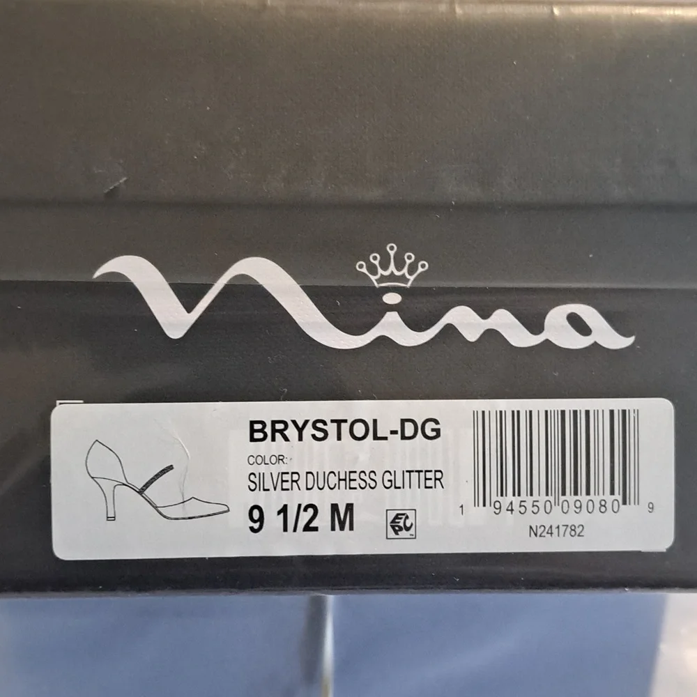 NINA Brystol Toe Stiletto Slip On Pumps Shoes Silver Dutchess Glitter  9.5 M